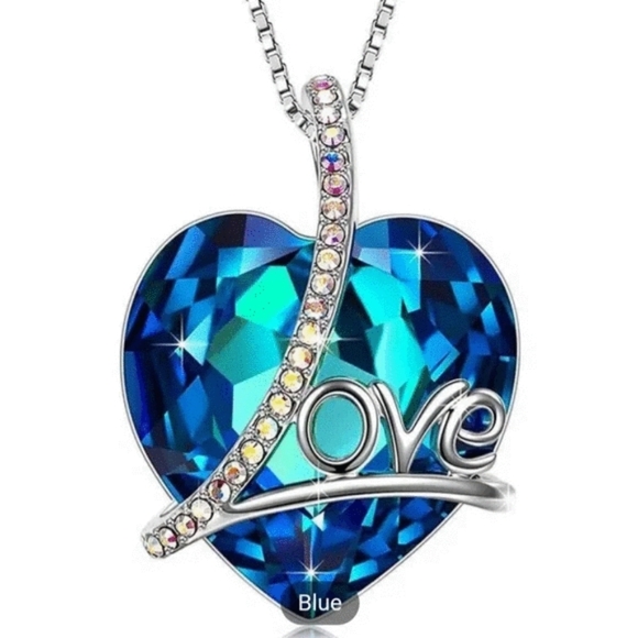 Jewelry - Blue Heart Ladies Crystal Pendant Necklace